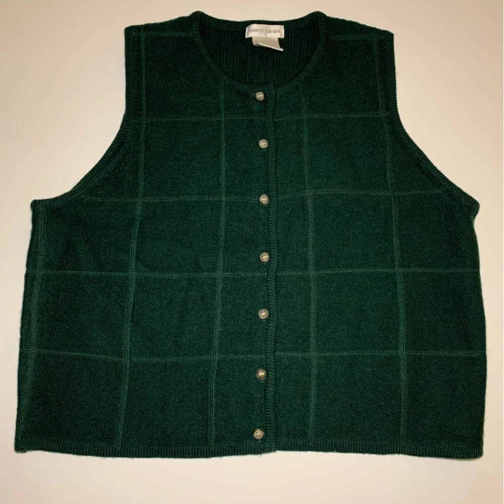 Vintage Pierre Cardin 100% Wool Green Vest Size L